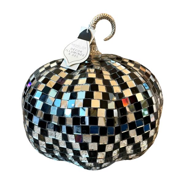 Rachel Zoe Other - Rachel Zoe LED Disco Halloween Pumpkin w/ Metal Stem Black Silver Fall Decor NEW